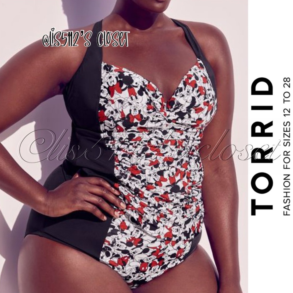 Torrid Disney Mickey & Minnie Mouse Tankini Top & Black Bottoms Swimsuit SET 1X
